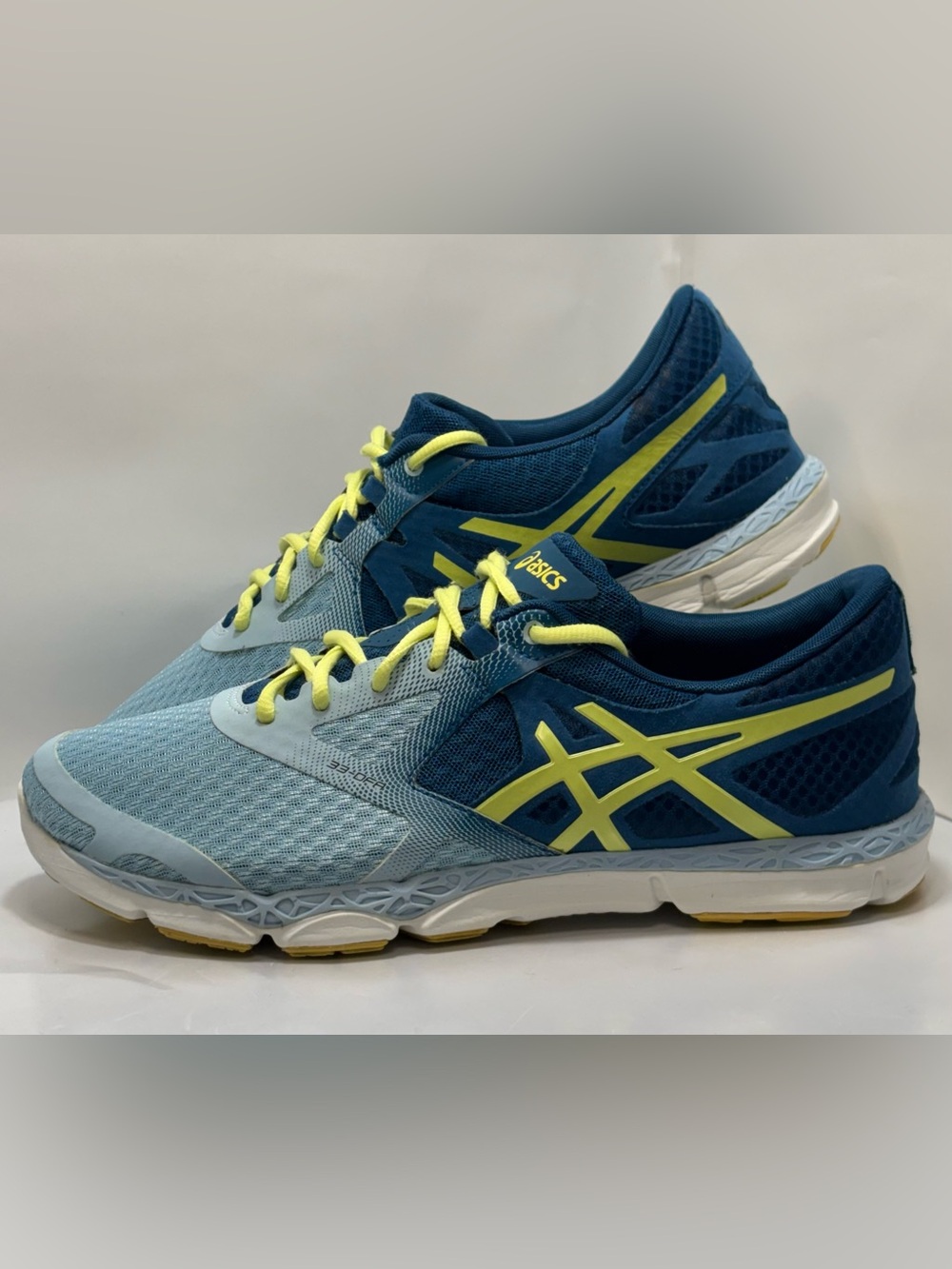 Asics 33-DFA Women's Size 10.5 Yellow/Blue/White Running Shoes T582N